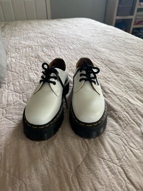Dr. Martens White Shoes with Black Sole and Yellow Interior